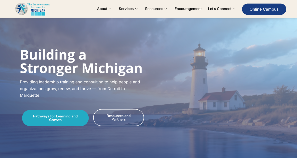 Screenshot of the landing page of Empowerment Institute for Michigan website